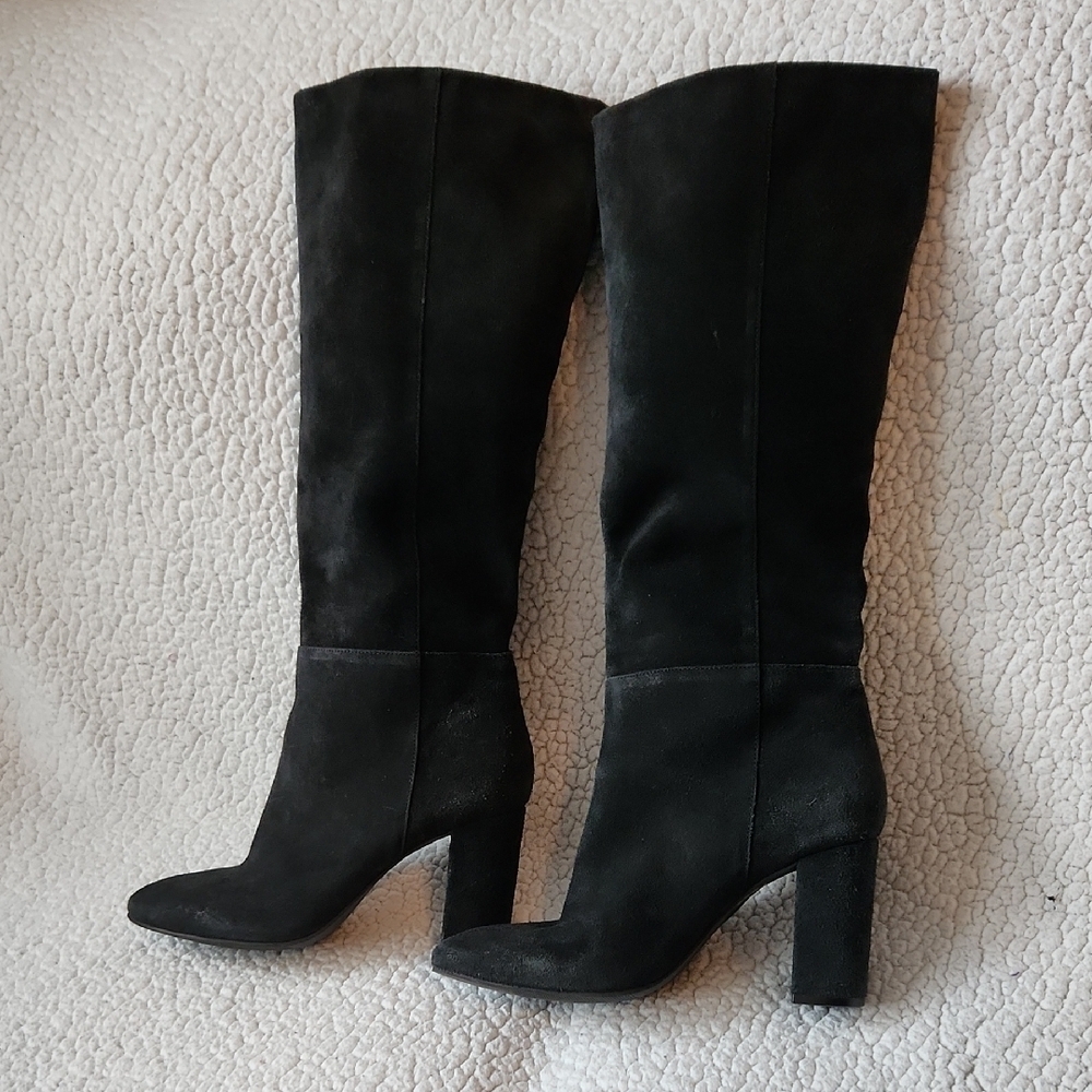 Chinese Laundry Krafty Suede Leather Knee High Slouchy Heeled Boots In Black 8